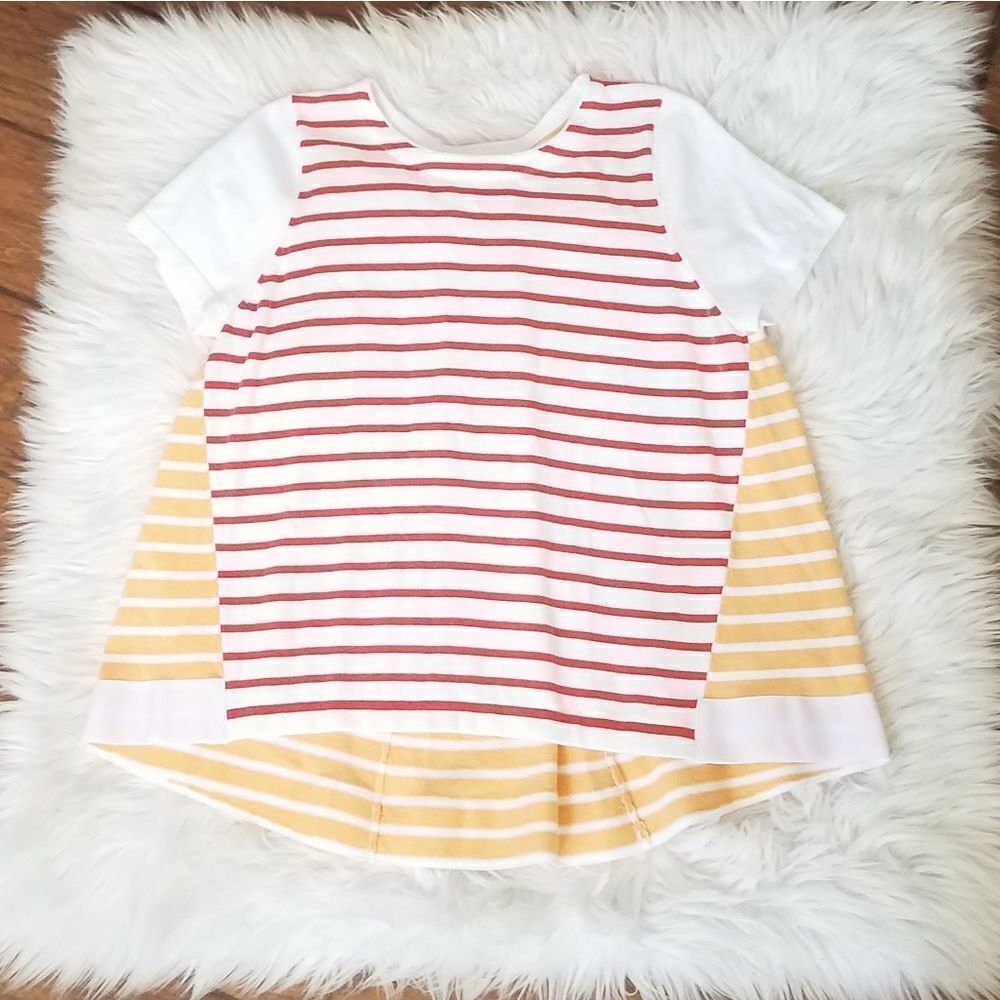 LISA TODD Orange Red Stripe SS Sweater Flowy Top